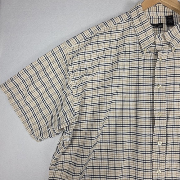 Van‎ Heusen Mens Short Sleeve Shirt 3XLT Brown Blue Plaid Pocket Cotton/Poly - Picture 5 of 16